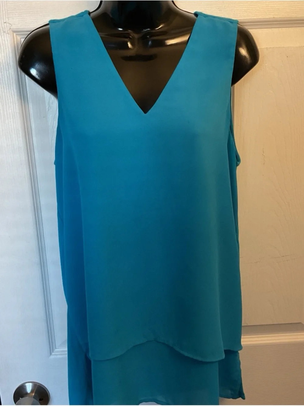 Michael Kors Teal Layered V-Neck Sleeveless Top